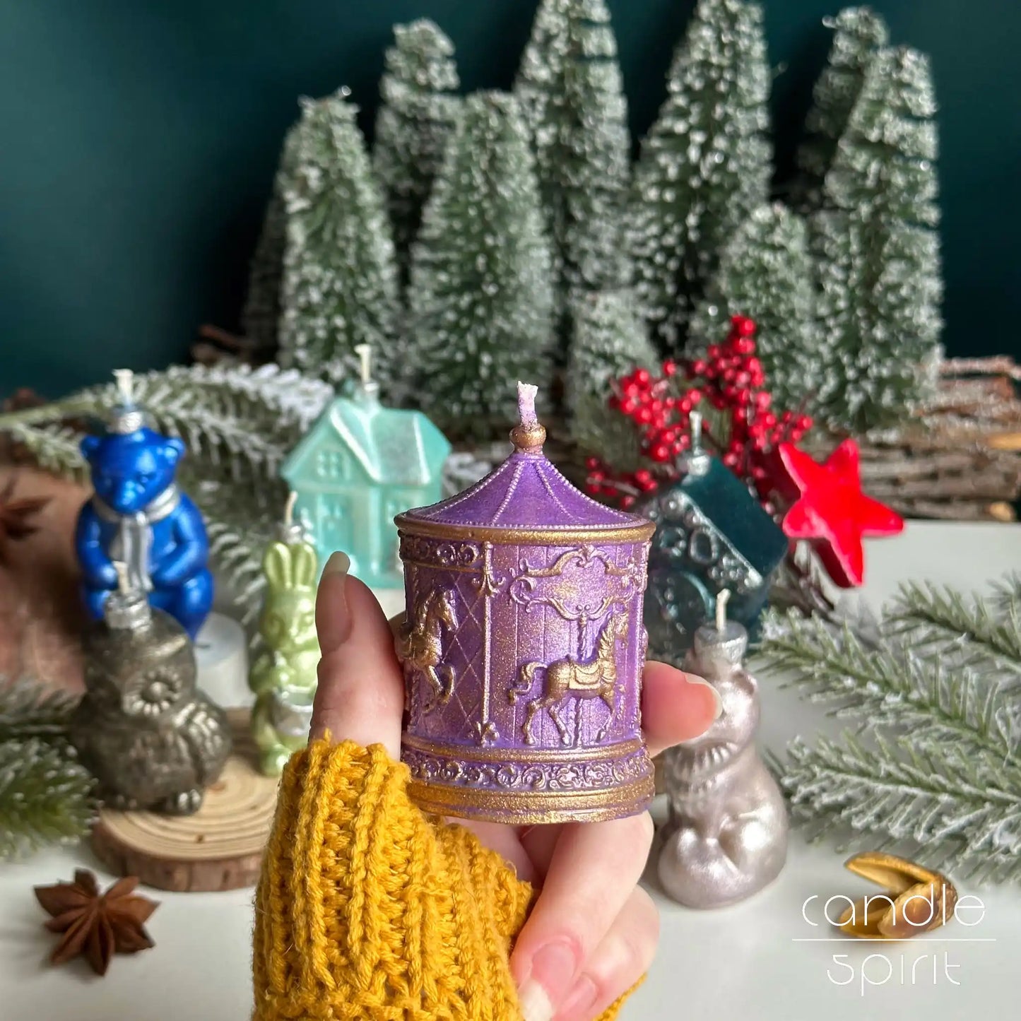 Carousel candle - unique holiday decor, Christmas gift for her, best friend, mom, grandma, sister.