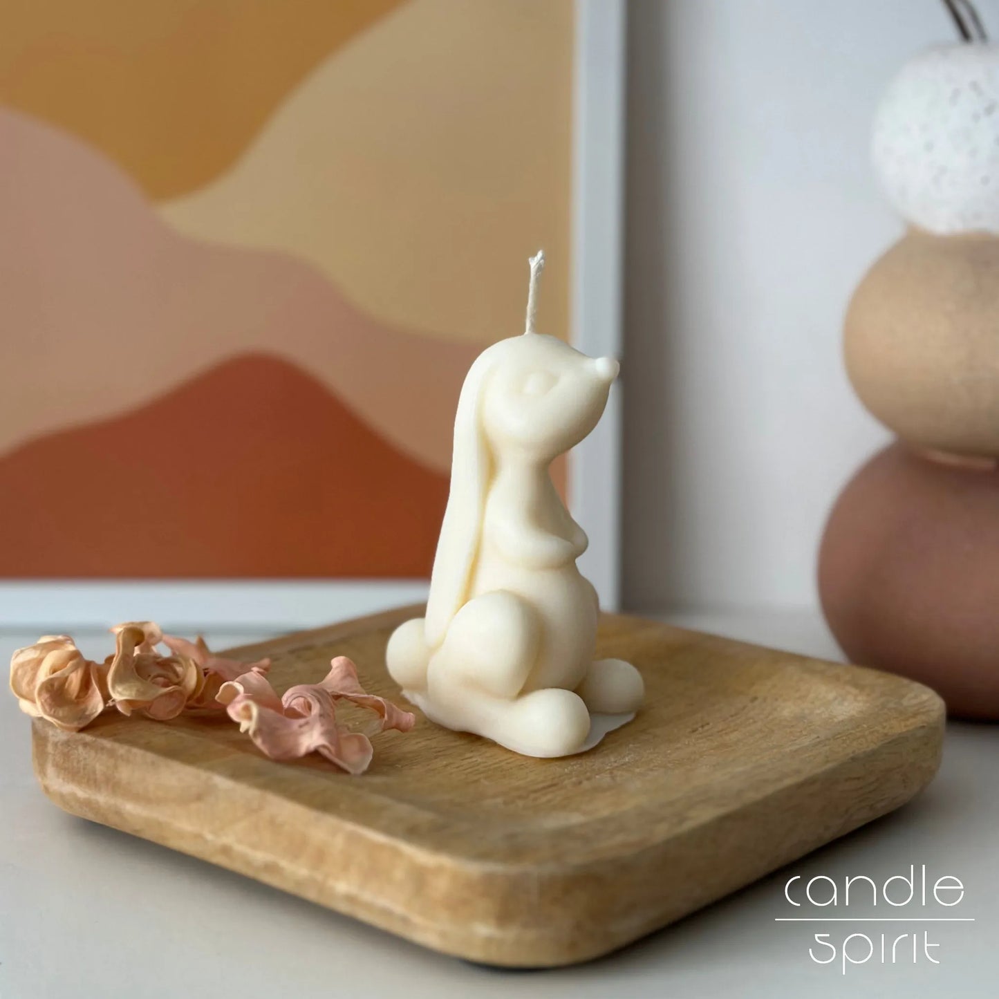 Scented bunny candle - small Easter gift, pastel spring decor for nurseries, bedrooms, living rooms.