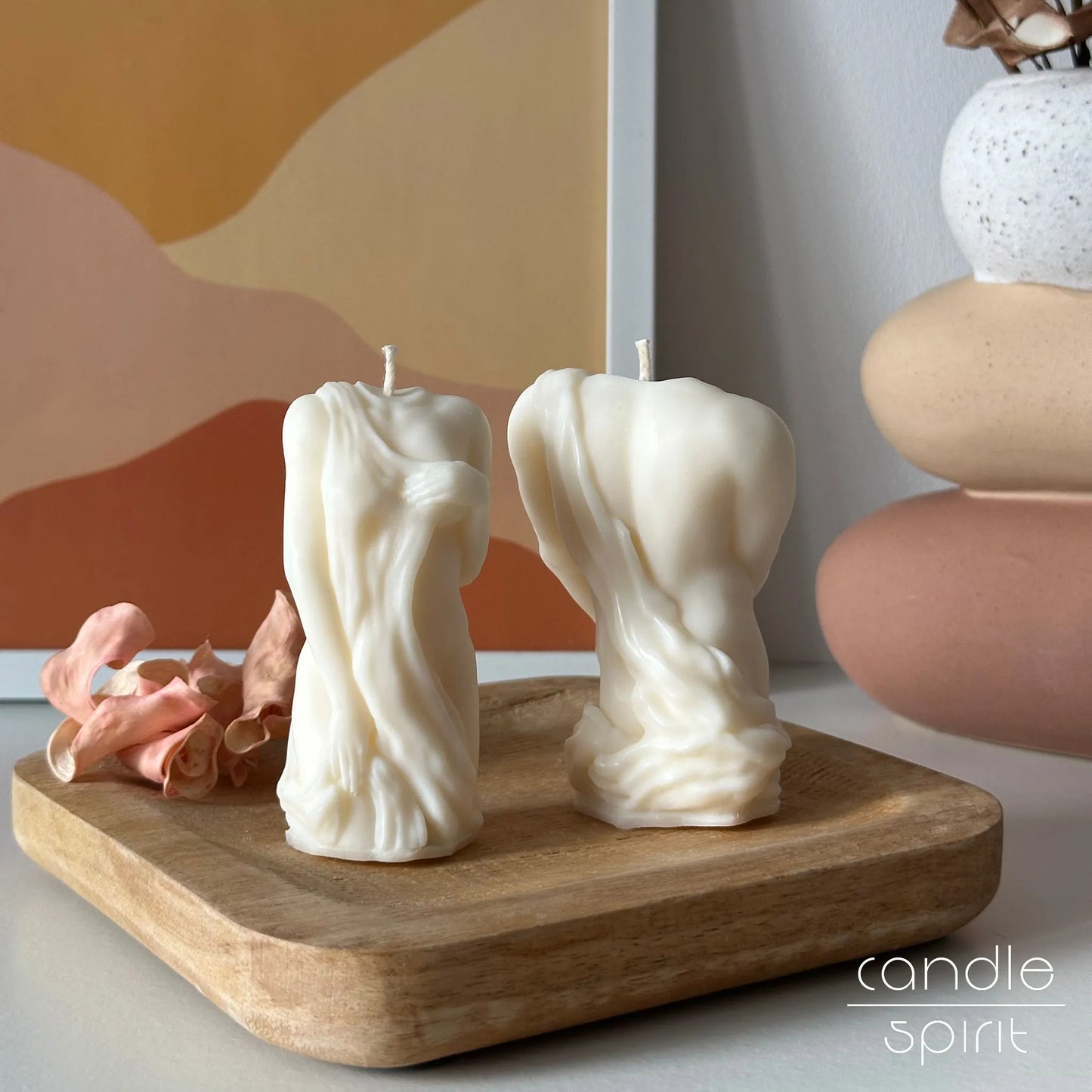 Two greek body candles of a man and a woman inspired by ancient Rome and Greece - unique birthday gifts for art students, history lovers, mythology fans..
