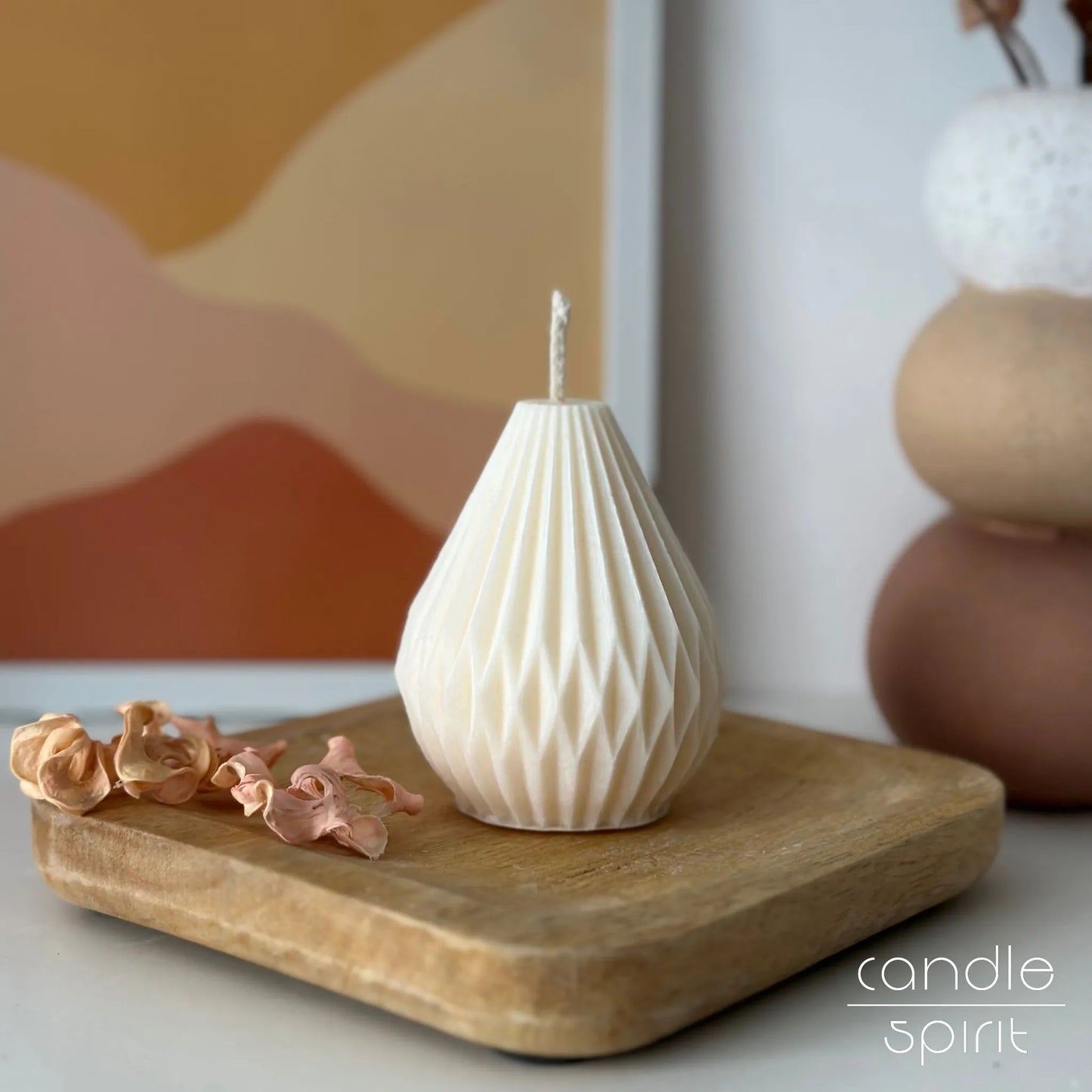White scented lantern candle inspired by Chinese lanterns. Minimalist home decor, unique housewarming gift, and cozy Christmas present for yoga lovers.