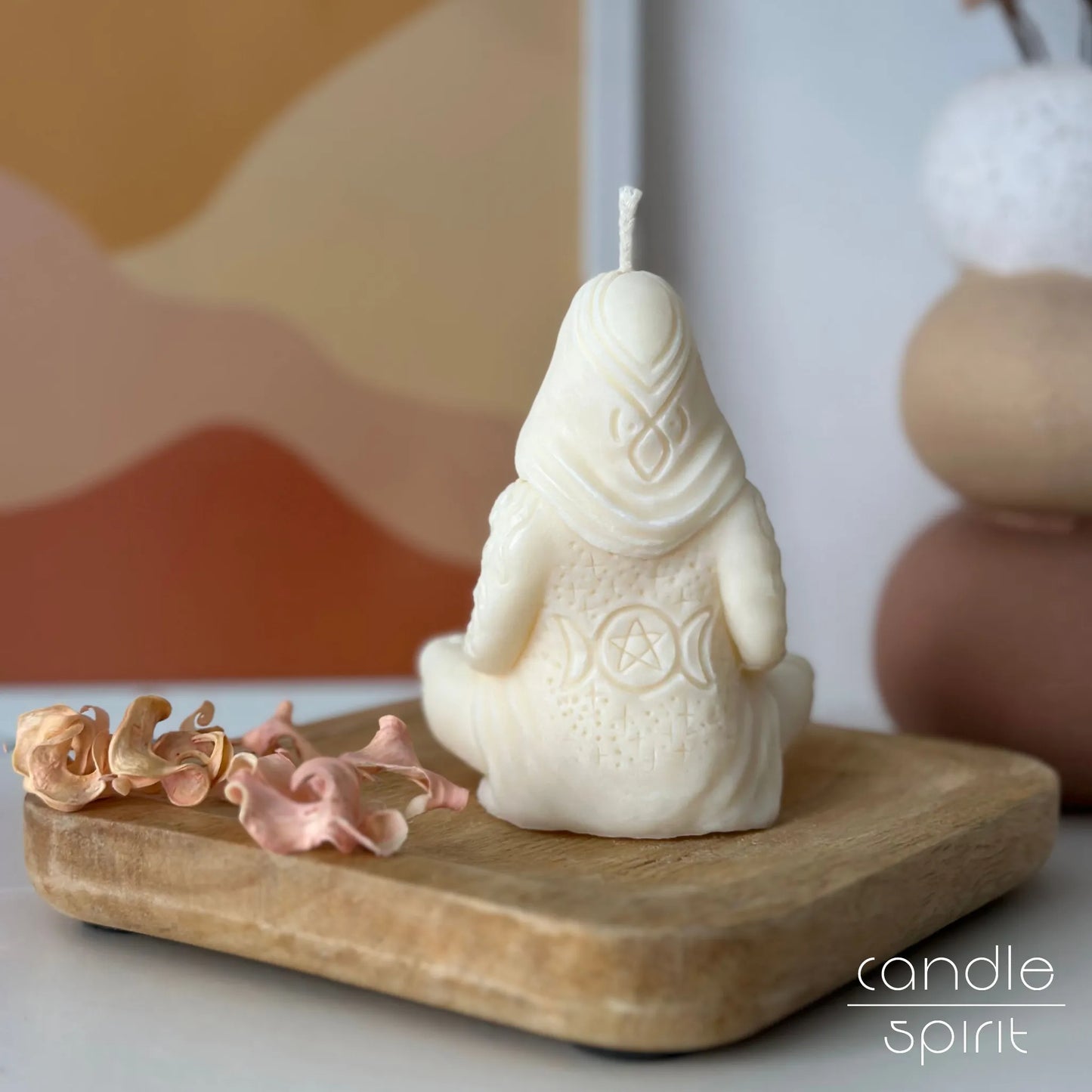 Triple moon lady candle - mystical decor, Yule and Samhain present for pagans, Wiccans, astrologers, and tarot readers.