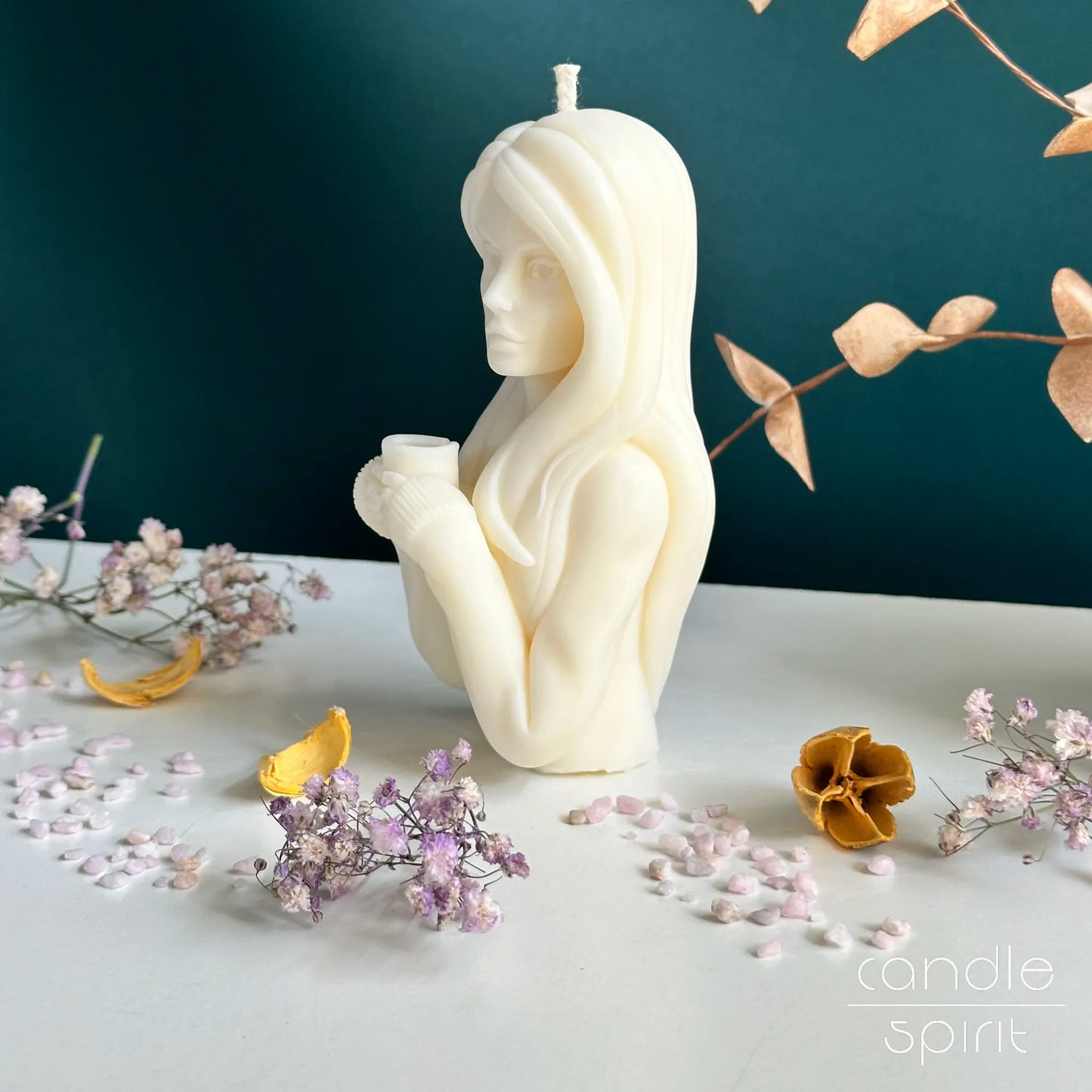 Woman fall candle - autumn coffee table, bookshelf, mantel, or holiday table decor. Fall birthday gift. Coffee shop decor.