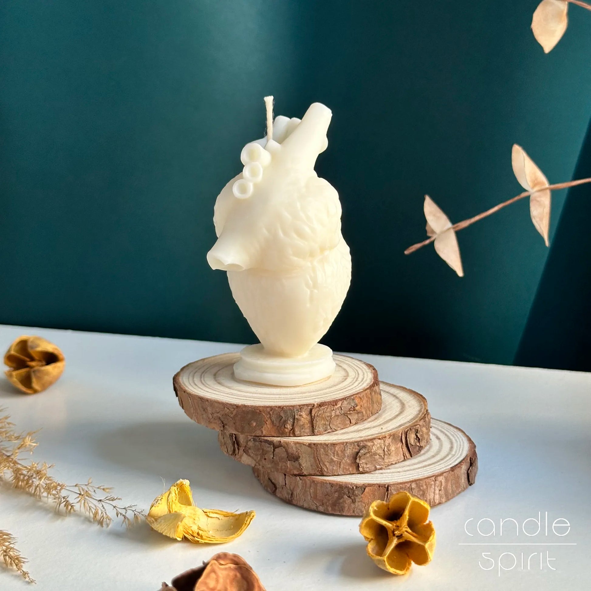 Soy candle shaped like a human anatomical heart - alternative home decor and a perfect gift for doctors and gothic style lovers.