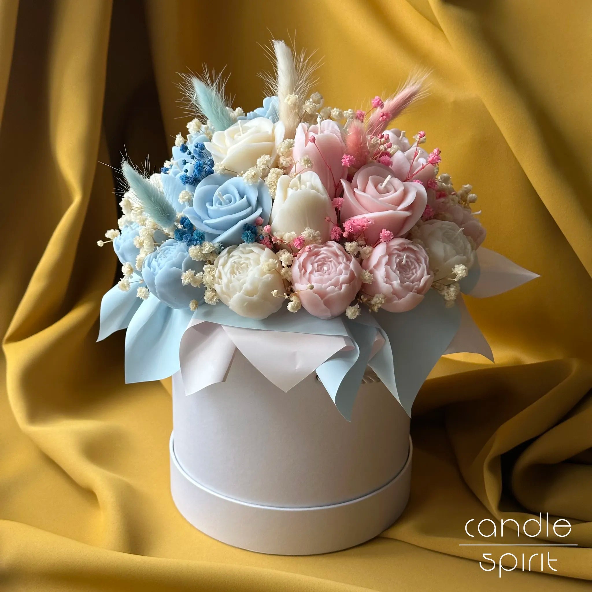 Large pink and blue candle bouquet for baby shower decor - unique gift for new moms, dads, parents on their first Father's & Mother's Days. 