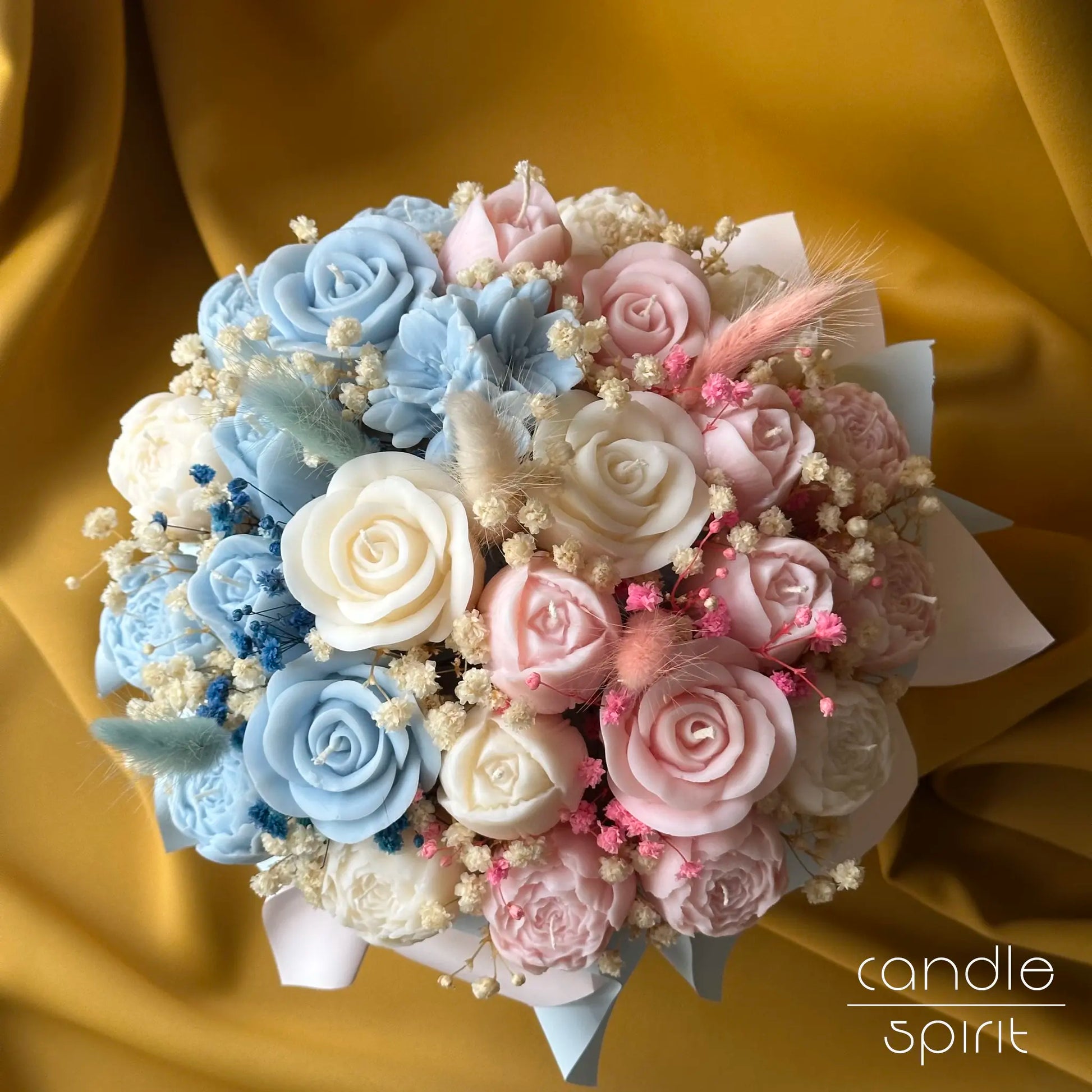 Large pink and blue candle bouquet for baby shower decor - unique nursery decor. Gift for pregnancy reveals, and gender parties.