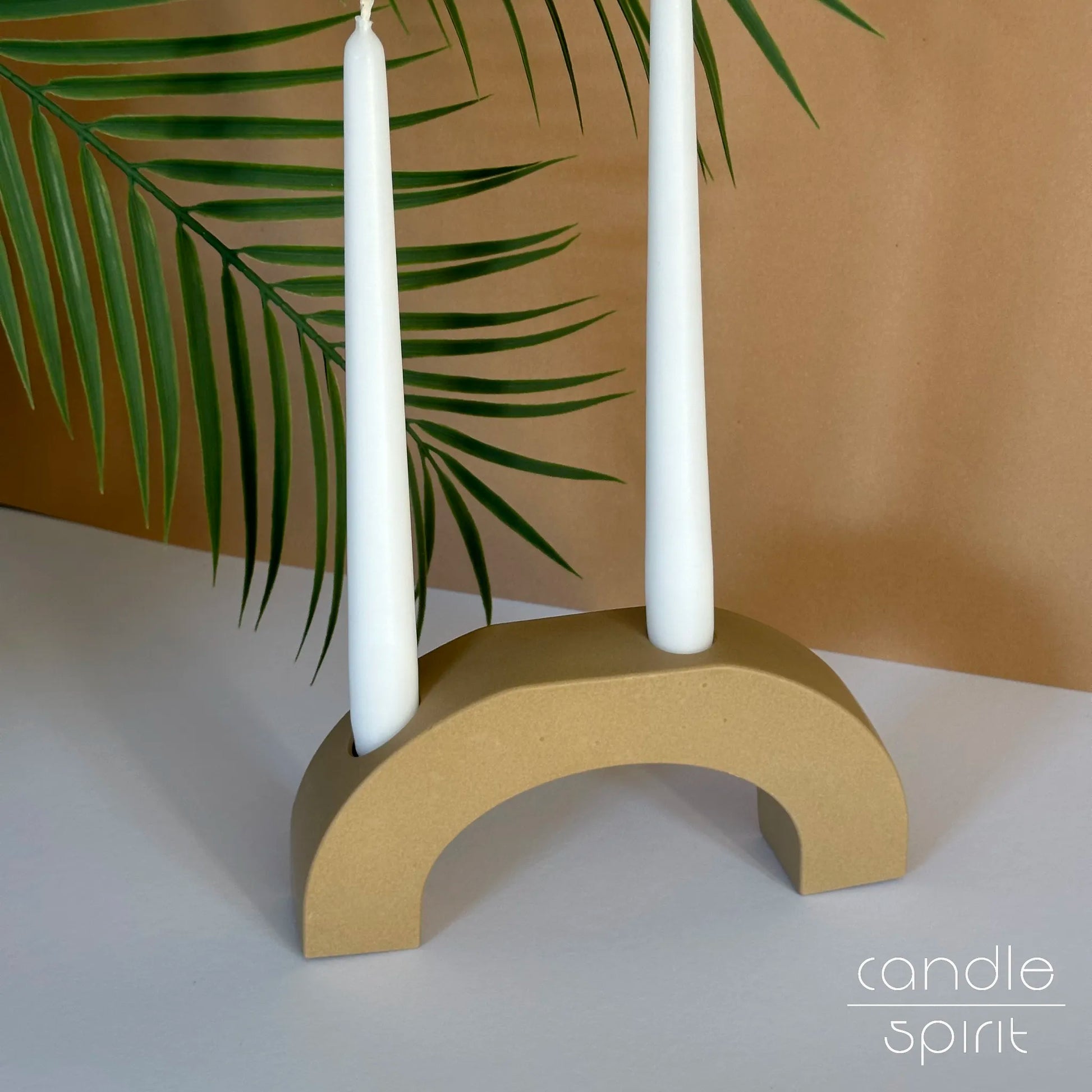Beige double candlestick holder for two taper candles - autumn decor, Jesmonite candle holder, wedding photo props.