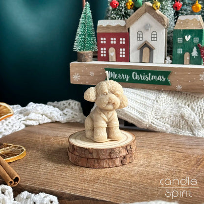 Small brown poodle dog candle - mini baby shower favours, cute office decor. Secret Santa gift for coworkers, kids, students.