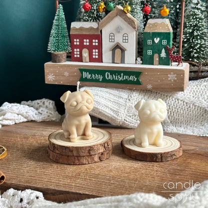 Brown and white scented pug candle favours - Christmas stocking filler, small birthday gift for dog owners, pug lovers, dog moms and dads