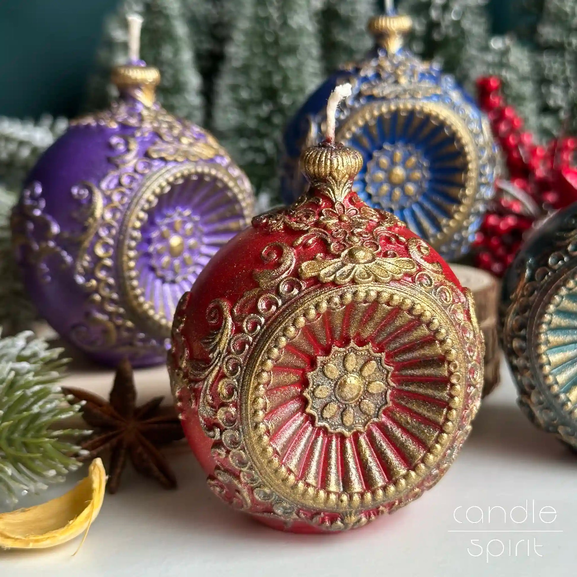 Red holiday candle bauble - Christmas decor, wax anniversary gift for a wife, parents, mom, grandmother 
