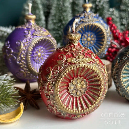 Red holiday candle bauble - Christmas decor, wax anniversary gift for a wife, parents, mom, grandmother 