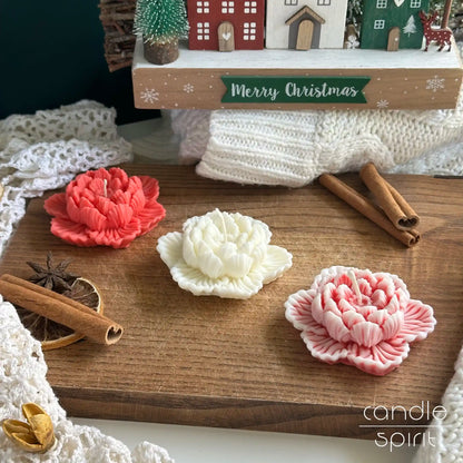 Three Christmas flower candles, white, red, and gradient - winter baby shower favours, small Valentine's Day, Mother's Day, Christmas gift for a mom, grandma, sister, friend.