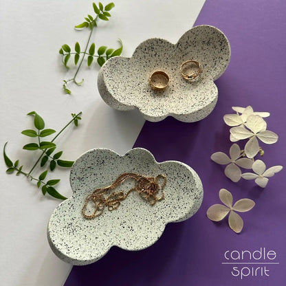 Two cloud trinket trays - durable jewellery holder, soap dish, and key tray. Ideal for keeping rings, earrings, bracelets, coins. Home office desk decor.