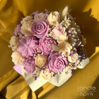 Large cream, purple, and pink flower bouquet of candles - premium corporate gifts for employees, clients, partners. Teachers' Day gift for a teacher, professor, mentor. 