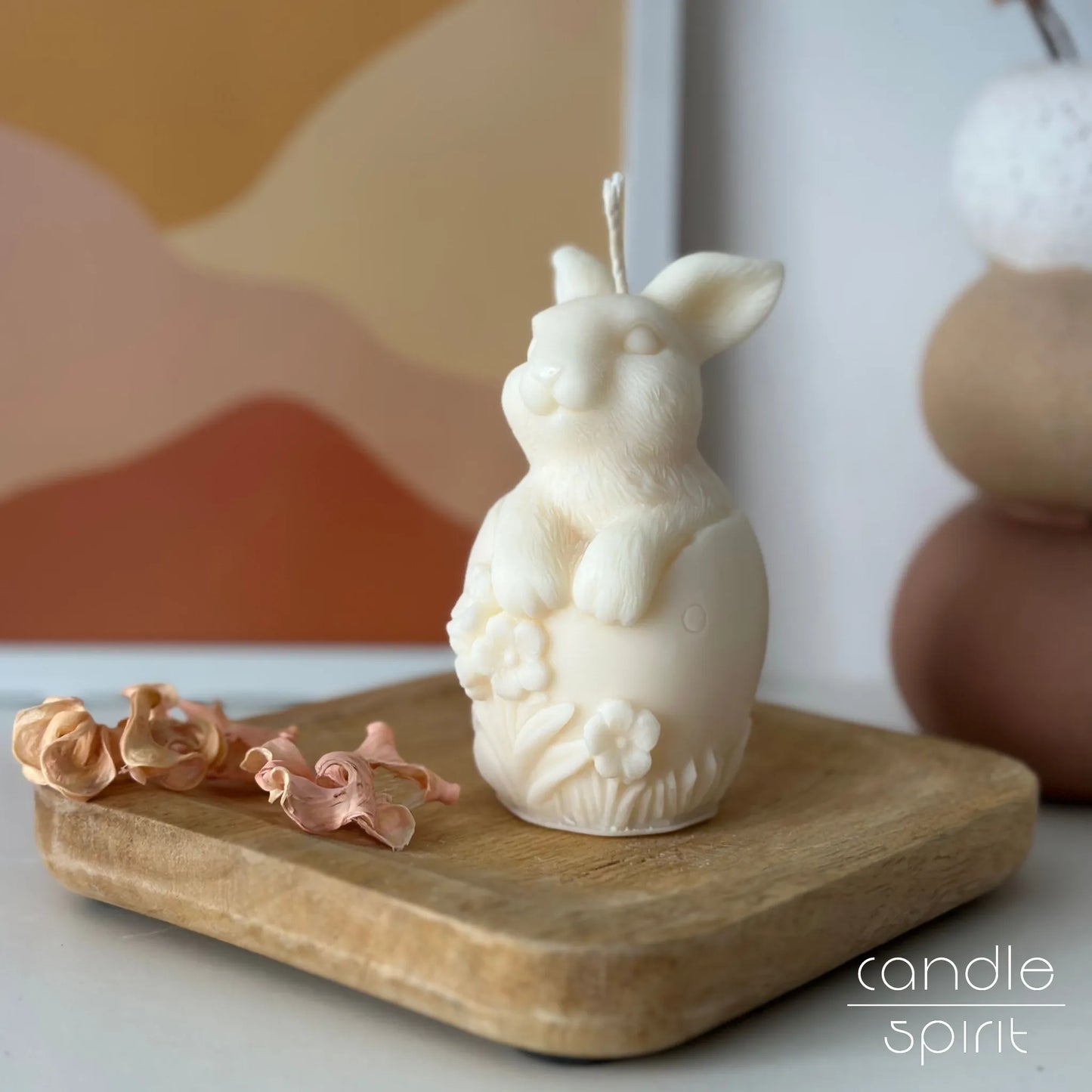 Cute large bunny Easter candle - pastel Easter decor, a spring birthday present, a seasonal home accent