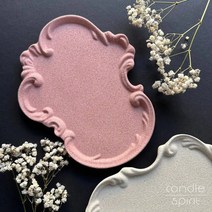 Decorative pink vintage tray for keys, jewellery, and perfume - elegant bedroom, living room, entryway, bathroom, kitchen, and patio decor. 