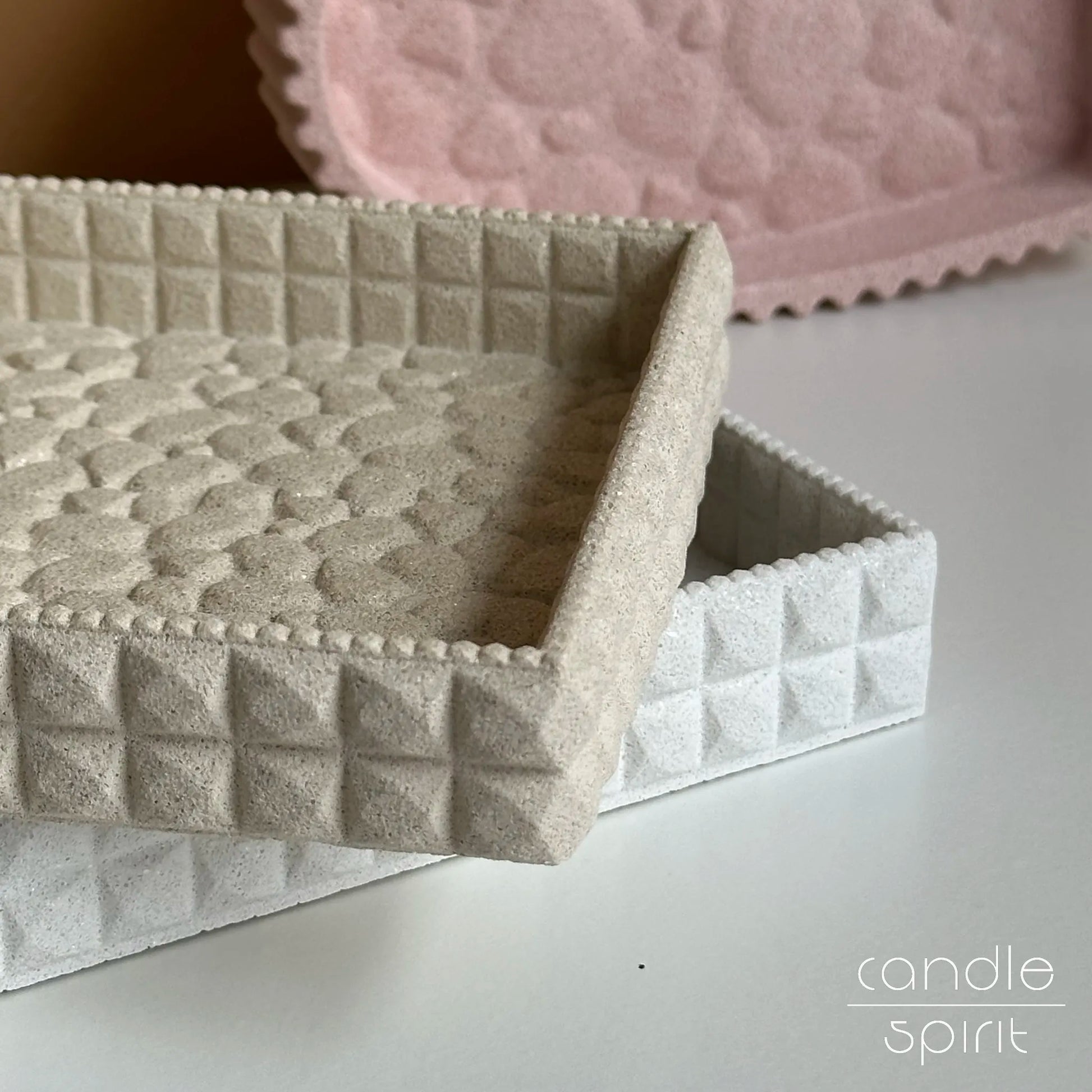 Durable waterproof decorative trays in the shape of square, rectangular, and heart -  ideal bedroom, bathroom, office, and entryway decor. 