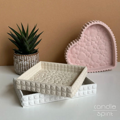 Square, rectangular, and heart trays - pink, beige, and white - perfect storage for jewelry, rings, watches, perfume, keys, documents. Practical office desk decor.