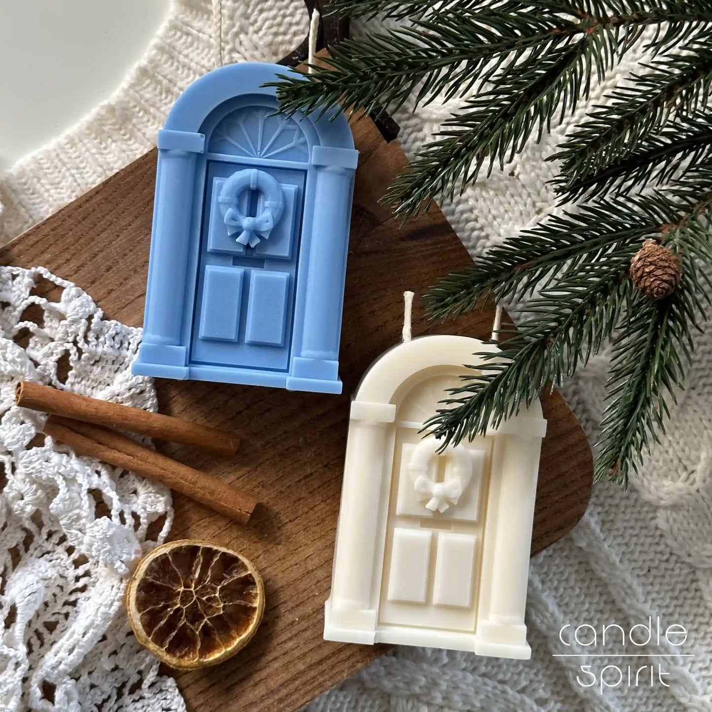 Two Christmas door advent candles -scented Christmas gift for holiday hosts, neighbours, teachers, coworkers, and friends. 