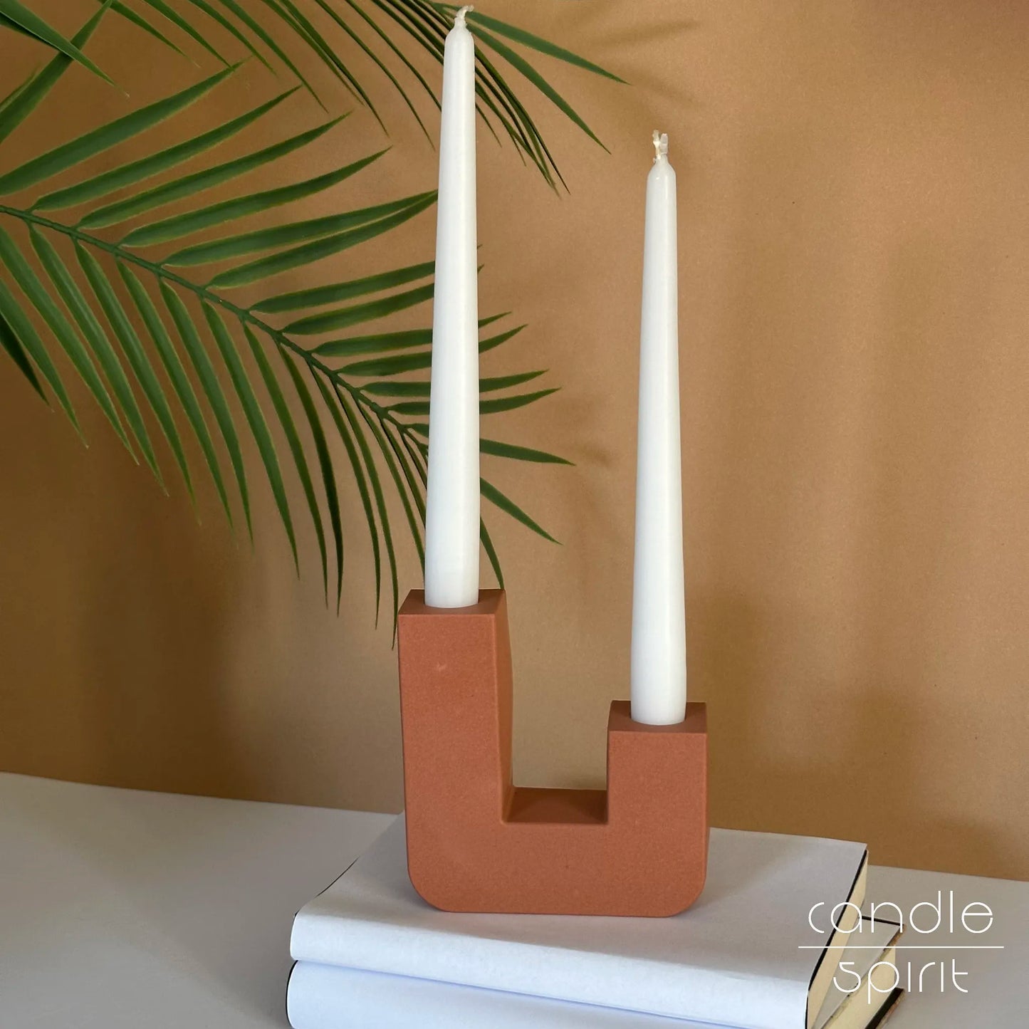 Terracotta double candlestick holder for two taper candles - boho wedding decor, Christmas centrepiece ideal for Thanksgiving table settings.