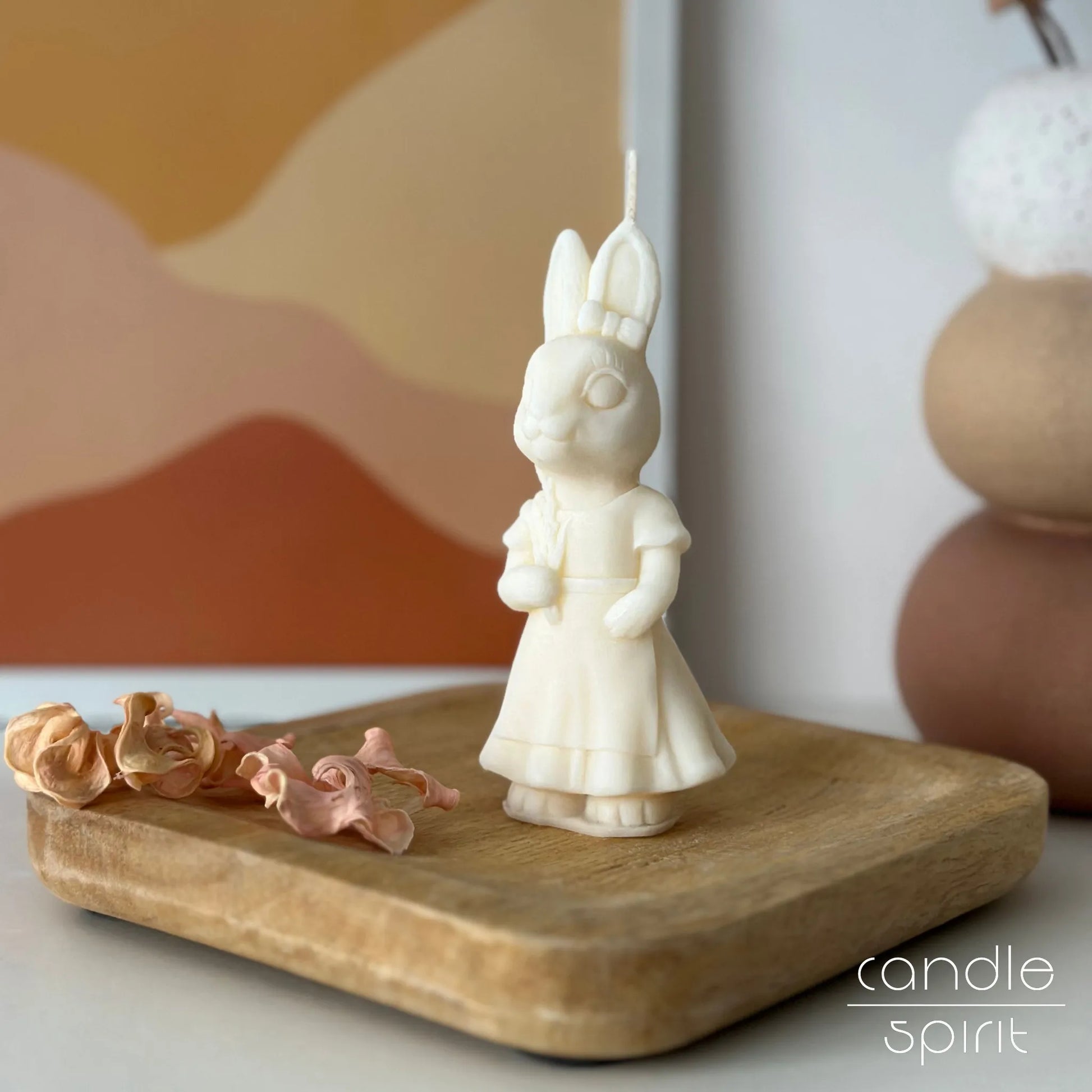 White bunny candle girl - scented Easter present, wax anniversary gifts for couples & Easter gift for moms and grannies.