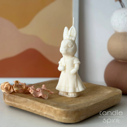 White bunny candle girl - scented Easter present, wax anniversary gifts for couples & Easter gift for moms and grannies.