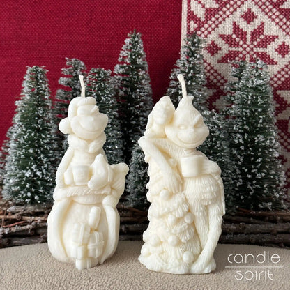Two Christmas Elf candles - seasonal decor, and Christmas gifts for moms, dads, grandmas, sisters, friends, kids, hosts, coworkers. 