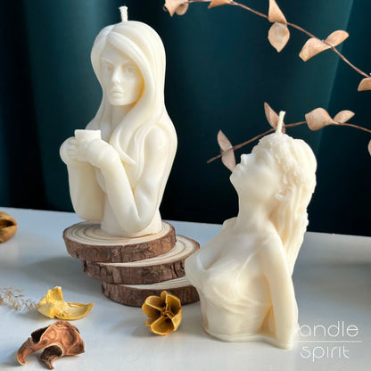 Two sculptural woman candles - spring and fall decor, romantic Valentine's Day gift for her.