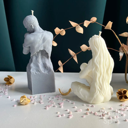 Father and mother candles, one grey, one white - first Father’s Day, baptisms, and christenings present, religious home decor, and Christian gift for moms and dads.