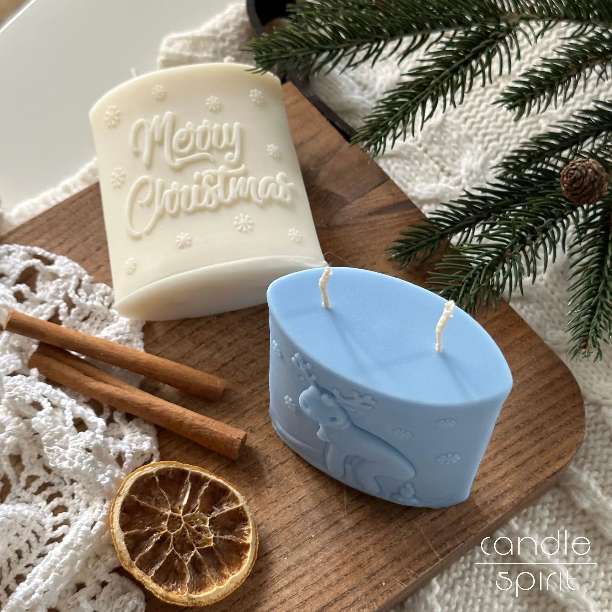 Two Christmas candles with funny reindeer - white elephant exchange present, Christmas gift for friends, coworkers, dads, uncles, holiday host.