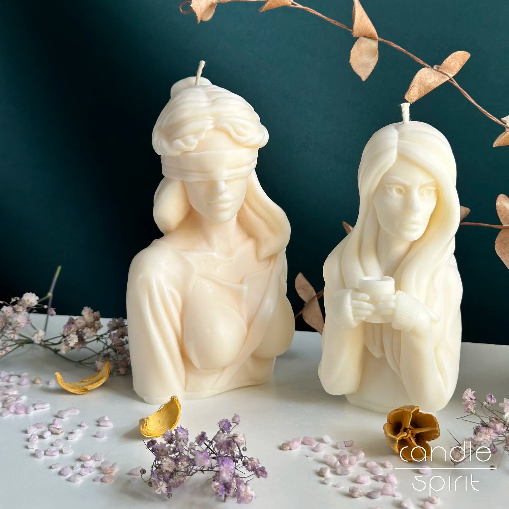 Large Goddess of Justice and Lady of fall candle - elegant home decor, birthday gift for best friends, wax anniversary gift.