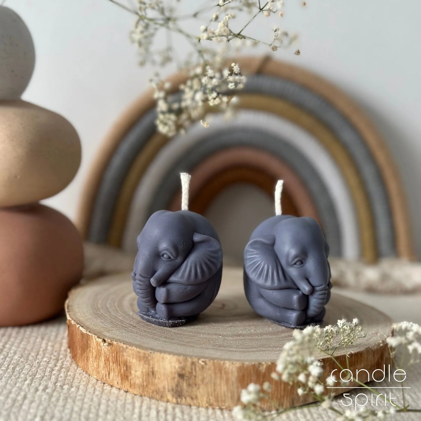 Two gray elephant candles - funny office decor and cute birthday party gift for animal lovers, kids, and moms.