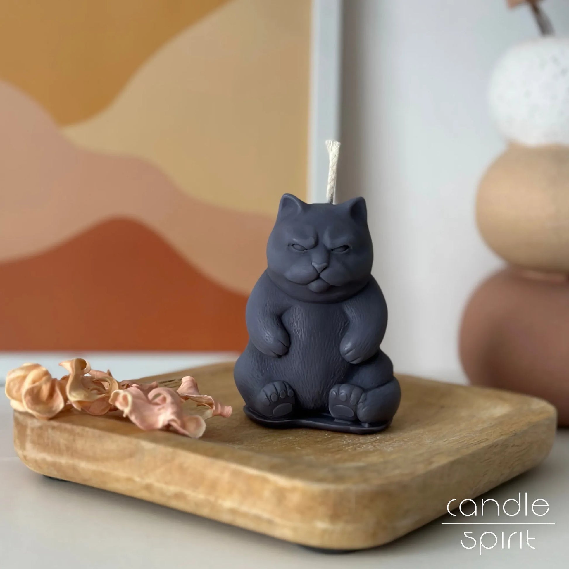 Grey grumpy cat candle - funny Christmas gift for pet owners, cute dorm decor, Secret Santa gift for coworkers.
