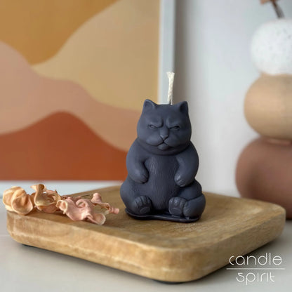 Grey grumpy cat candle - funny Christmas gift for pet owners, cute dorm decor, Secret Santa gift for coworkers.