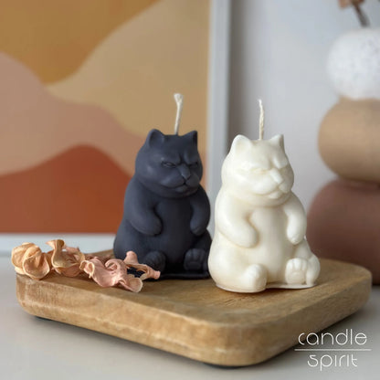 Two grumpy cat candles, one gray, one white -  cute nursery, bedroom, dorm, and office decor, and cat gift for birthday.