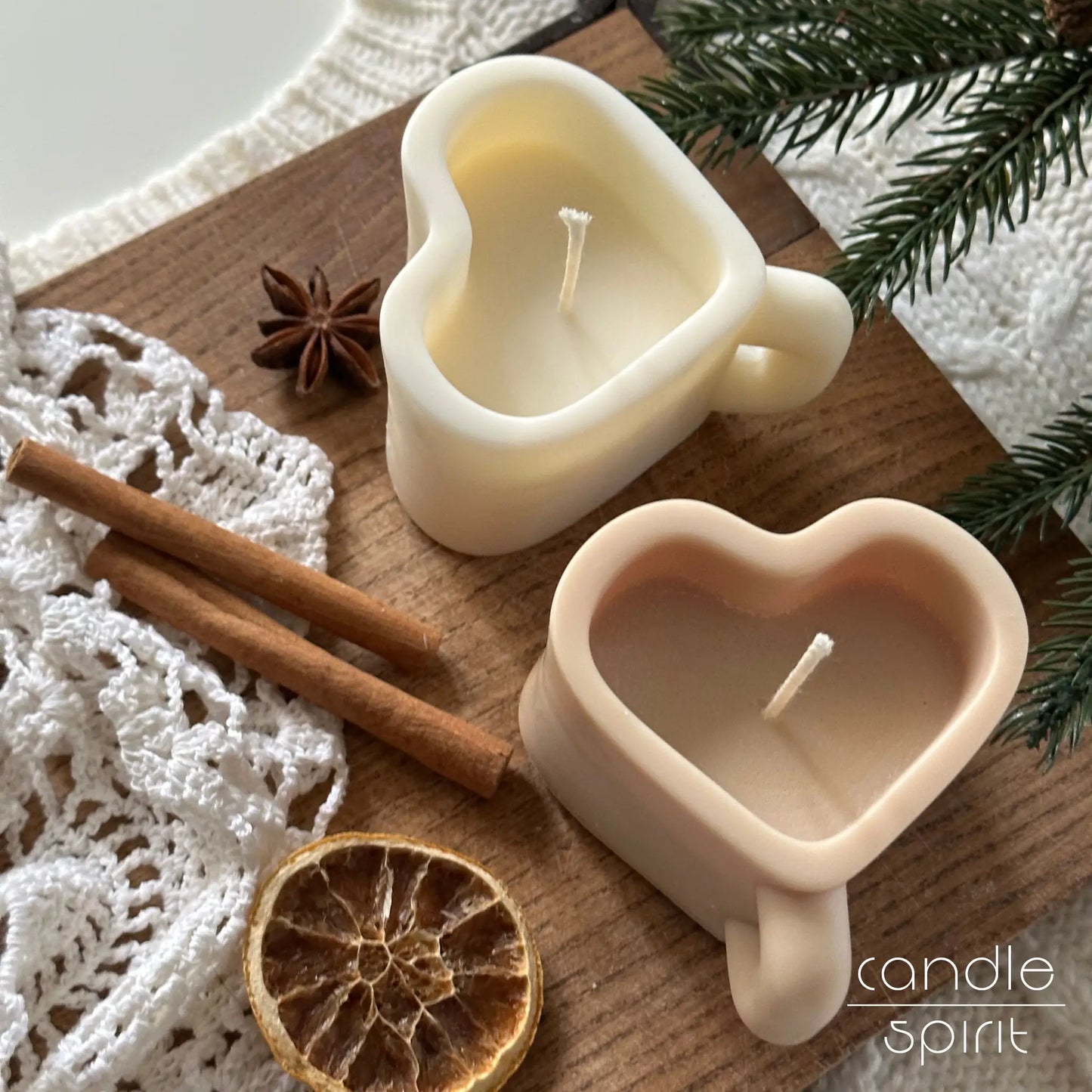 Two heart mug candles - scented Christmas gift for mom, tea and coffee lovers, book lovers, and friends.