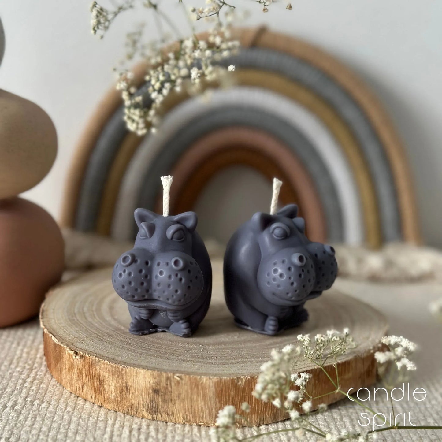 Two scented gray hippo candles -  unique birthday gift for animal lovers, kids, children, grannies, and moms. Christmas stocking stuffer and Secret Santa gift.