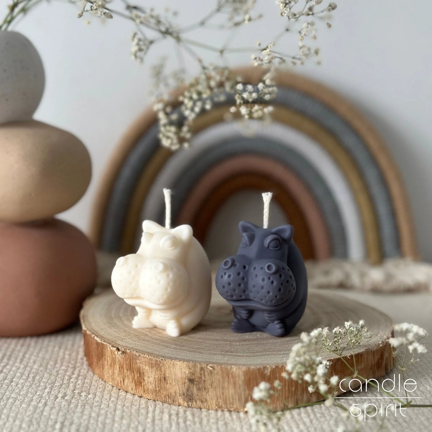 Two scented hippo candles -  cute soy wax animal candle for baby showers, kids birthdays party favors & nursery decor.