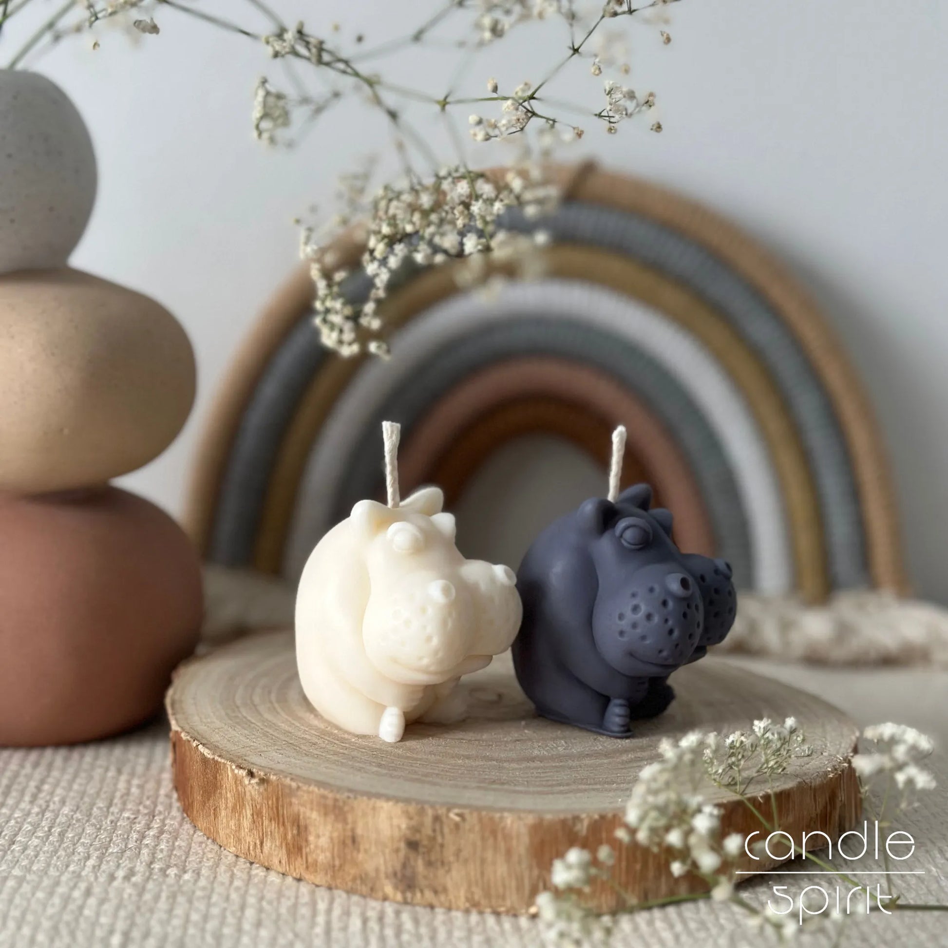 Two scented hippo candles -  cute Christmas gift for pet lovers, kids, grannies, and moms.