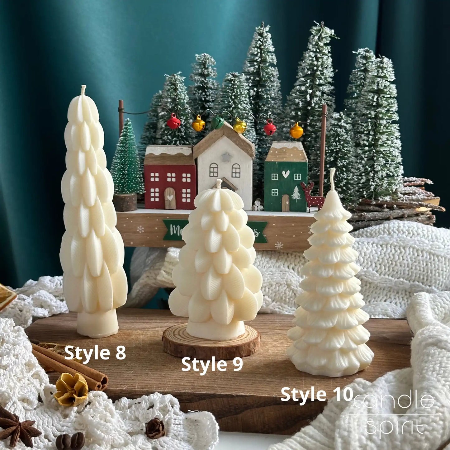 Three large white Christmas tree candles - unique winter birthday present, Secret Santa gift for colleagues, friends, parents, seasonal decor.