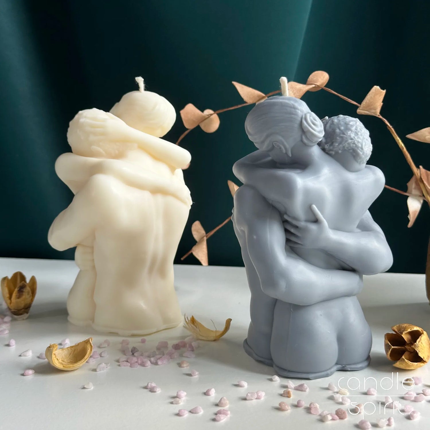 Grey and white large couple body candles - wax anniversary gift for a wife, husband, girlfriend, boyfriend, fiancé, fiancée, partner, spouse, couples, parents, newlyweds, or friends.