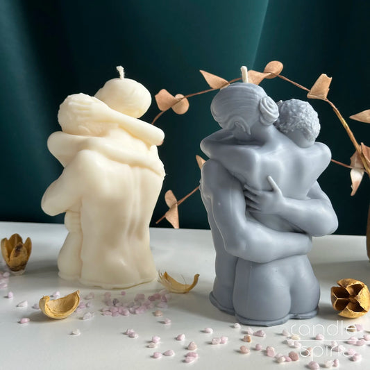 Grey and white large couple body candles - wax anniversary gift for a wife, husband, girlfriend, boyfriend, fiancé, fiancée, partner, spouse, couples, parents, newlyweds, or friends.