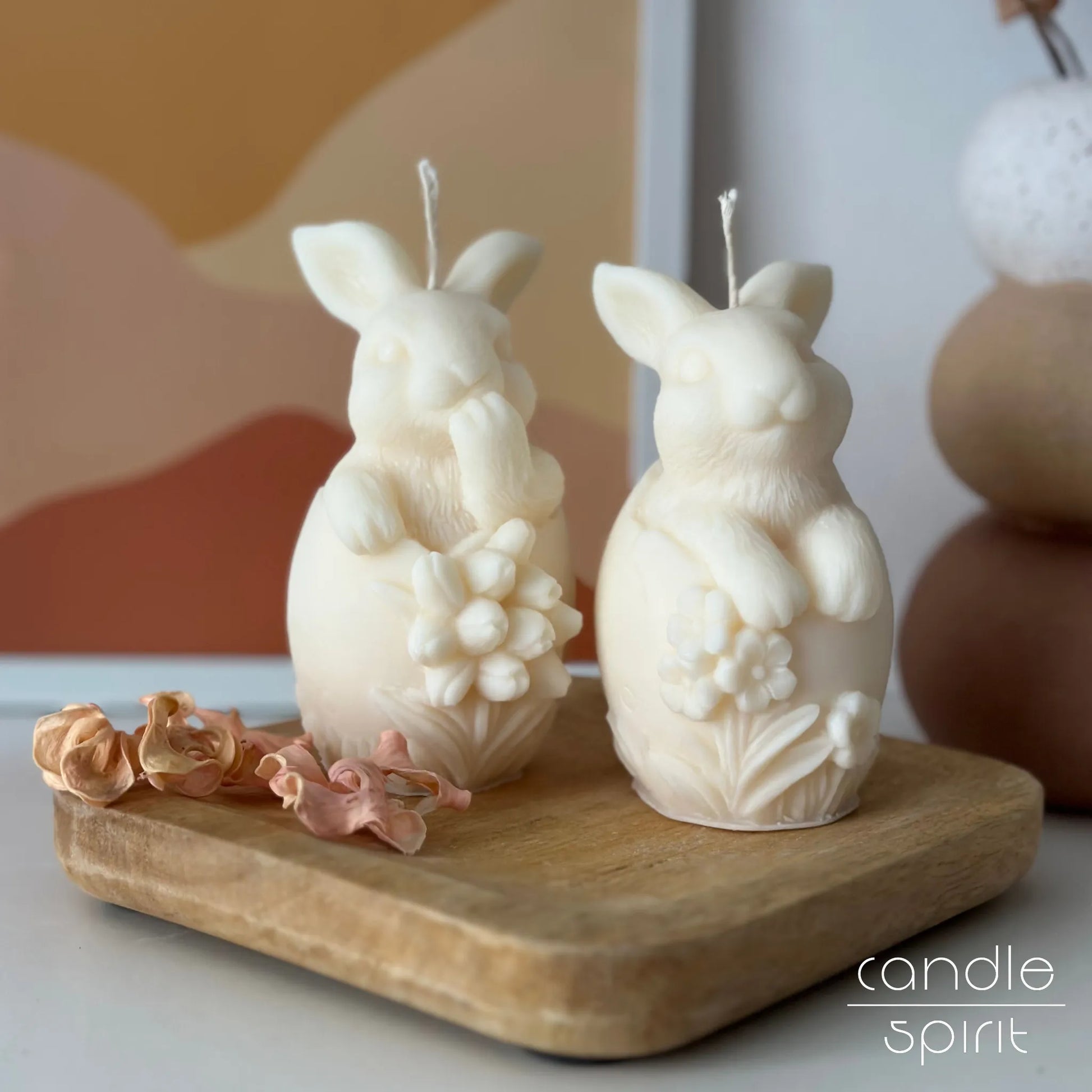 Two large Easter bunny candles - seasonal home accent, spring wedding decor, holiday gift for living room, bedroom, kitchen