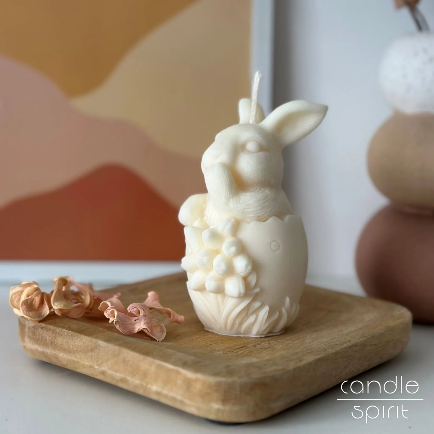 Large Easter bunny in an egg candle - pastel Easter gift for mothers, grandmothers, teachers, holiday hosts, and hostesses.
