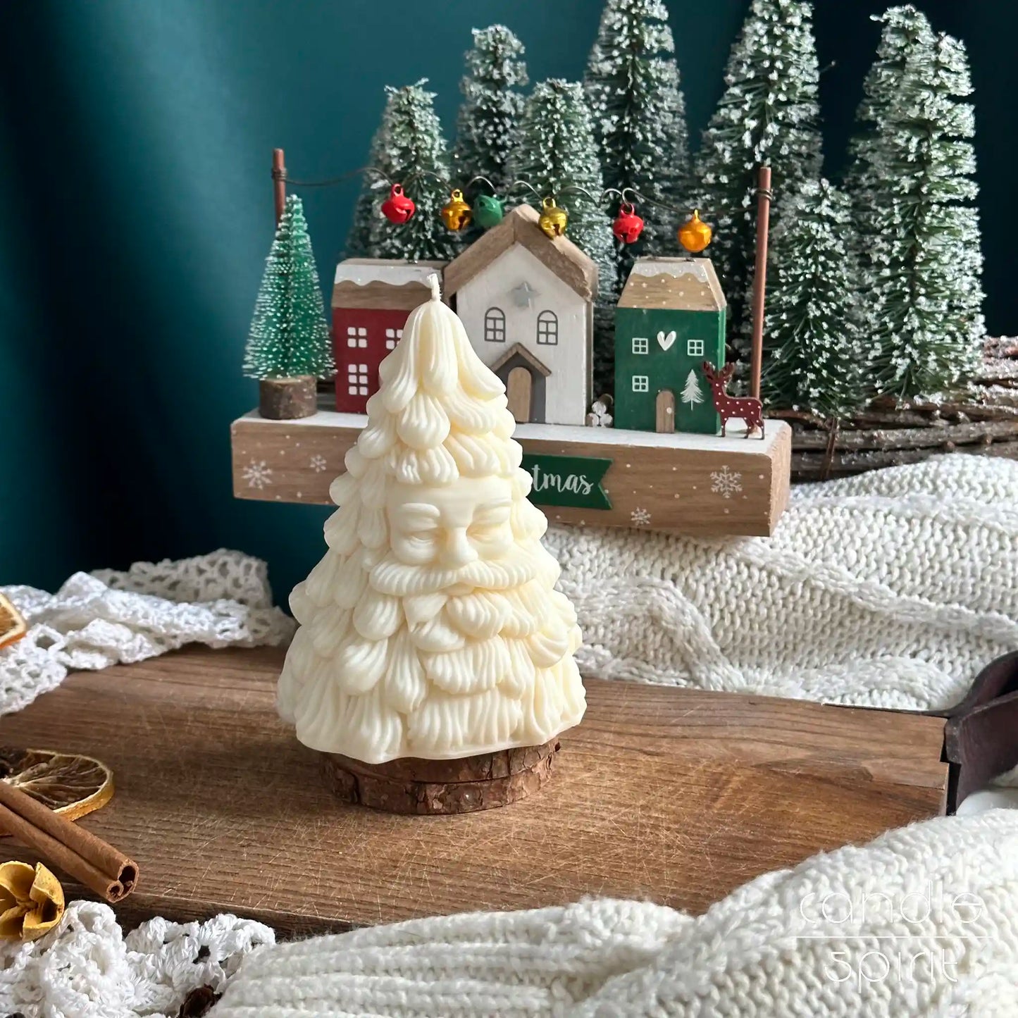 Large Santa Christmas tree candle - seasonal decor, holiday hosting gift, Christmas gifts for friends, family, colleagues 