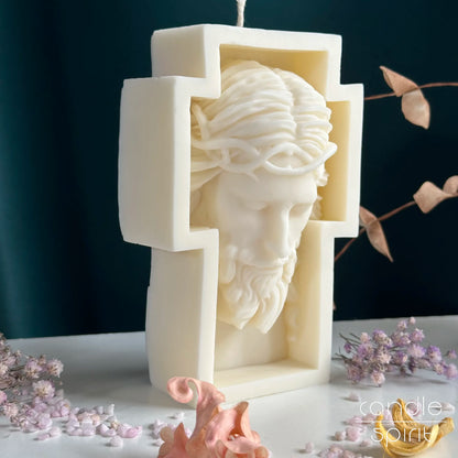 Large seasonal scented Jesus soy candle - unique Christmas, Easter, baptism, confirmations, and memorials gift.