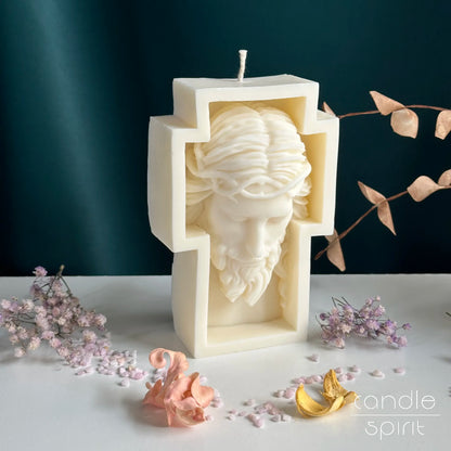 Large white scented Jesus cross candle - Christian gift for priests, mothers, grandmothers, and godmothers.