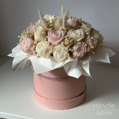 Large light pink flower bouquet of candles - romantic wax anniversary gift for a wife, engagement gift for her. 