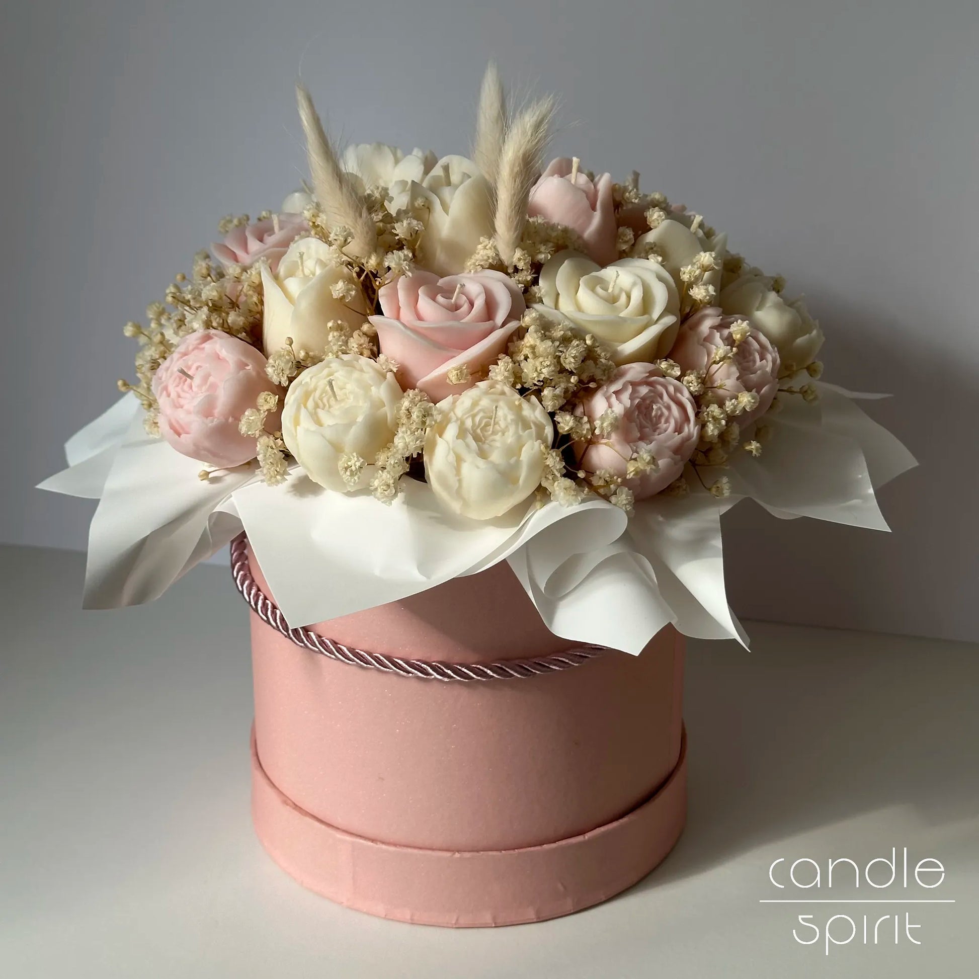 Large light pink flower bouquet of candles - lasting pastel home decor, unique first Mother's Day gift for a mom, daughter, wife, best friend.