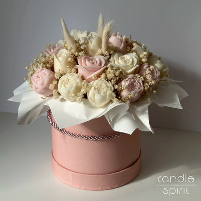 Large light pink flower bouquet of candles - lasting pastel home decor, unique first Mother's Day gift for a mom, daughter, wife, best friend.