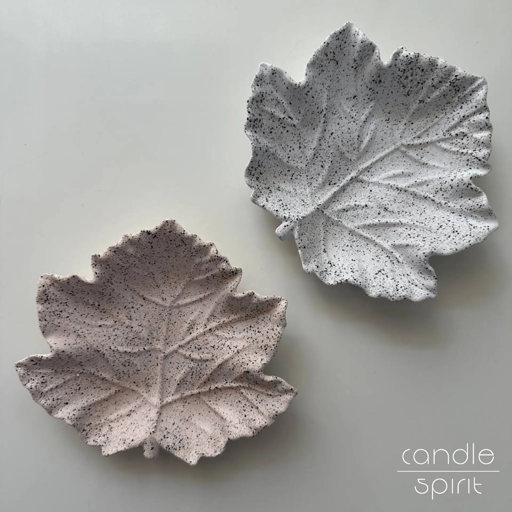 Pink and white maple leaf decorative trays - seasonal office desk decor, autumn gift for host, jewellery organiser.